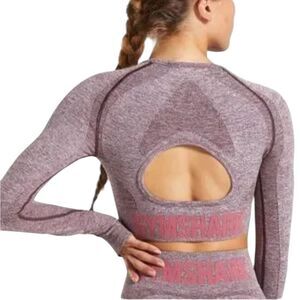 GymShark Seemless Long Sleeve Crop Top Womens Size Medium Berry Red